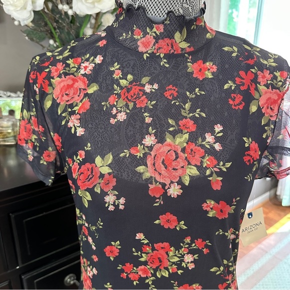 Arizona Jean Co Floral Mesh Mini Dress Size Large Gothic Y2K Grunge Vibes - Picture 3 of 16